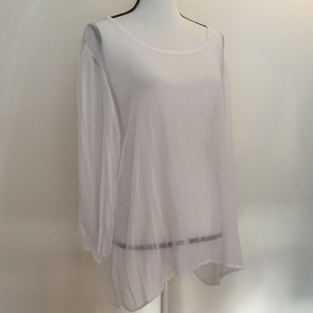 HEART 2 HEART White Sheer LS Blouse cutout  Back